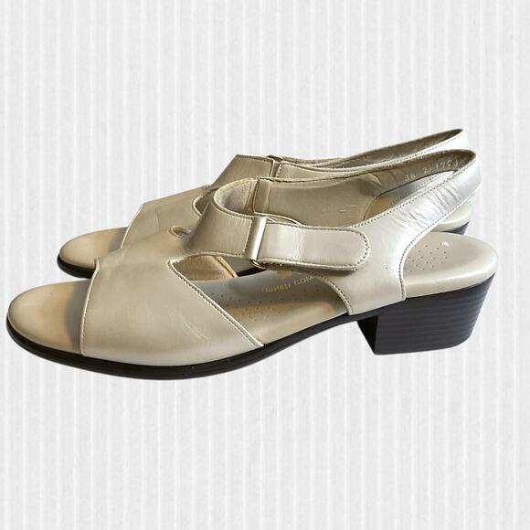 SAS Suntimer Sandals Sz 8.5 S-AAA Pearl Bone Ivory Leather Sling Back Peep Toe - Picture 6 of 14